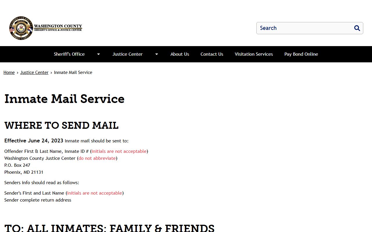 Washington County Justice Center MailGuard rules for Yuma County inmate mail