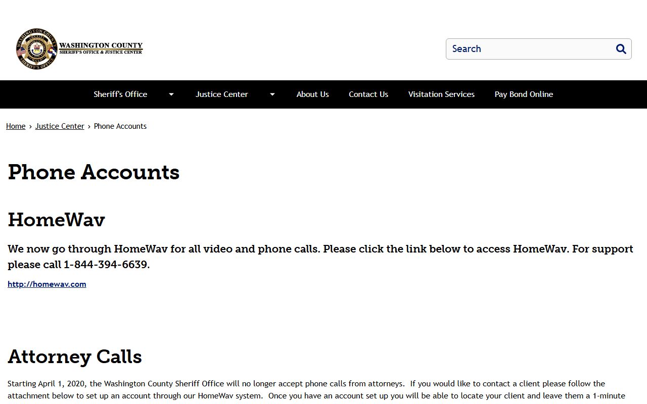 Washington County Justice Center HomeWAV phone and tablet accounts for Yuma County inmates