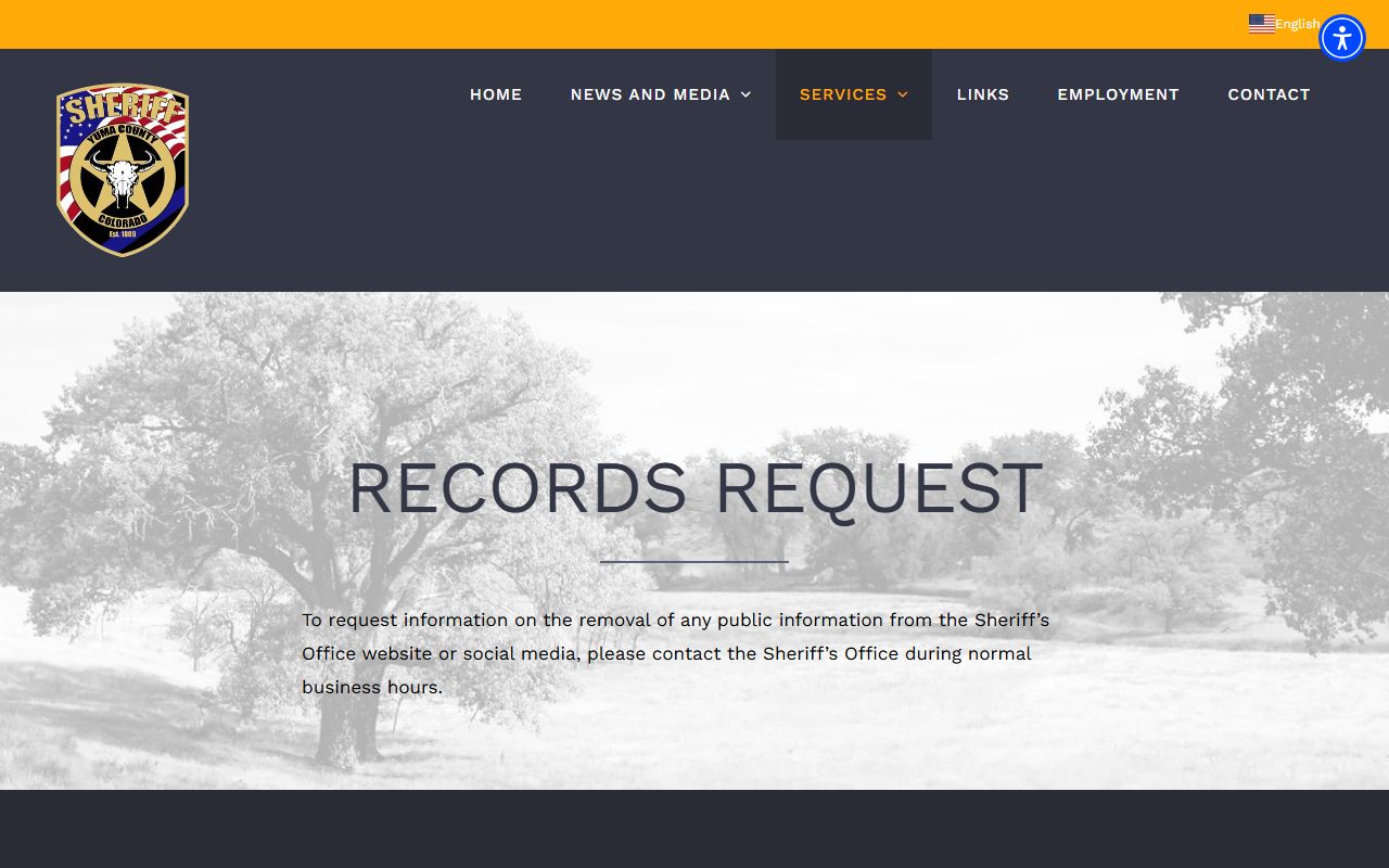 Yuma County Sheriff records request page for public information and jail records
